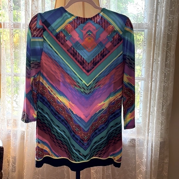 Dress, fun bright multi colored with long sleeves. - Picture 2 of 4